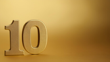 Fototapete - Golden number 10 ten on golden background with gradient. Copy space. 3D rendering.