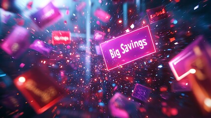 a powerful tornado of sale tags, product items like tablets, watches, and clothing, spinning rapidly