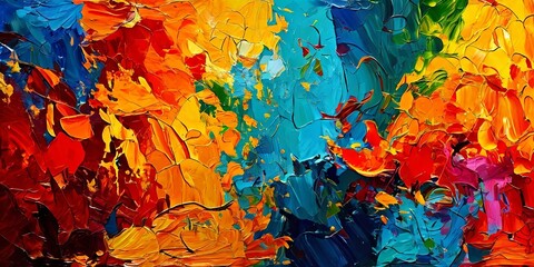Aufkleber - A colorful painting with splatters of paint that appears to be abstract