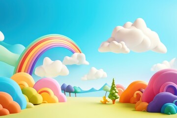 Poster - Cute rainbow fantasy background outdoors cartoon nature.