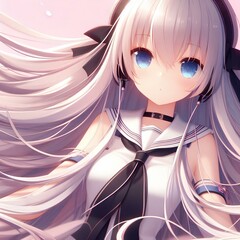 Wall Mural - close up of vtuber girl with big and very long hair, vertical background of anime girl character.