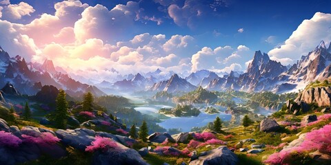 Poster - A beautiful mountain landscape with a lake