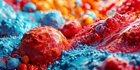 Aufkleber - A colorful painting of a ball with a blue and red background