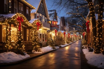 Christmas light town celebration street.