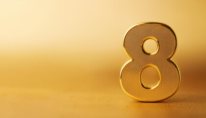 Fototapete - Golden number 8 on golden background with gradient. Copy space. 3D rendering.