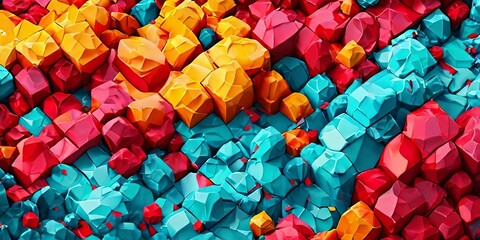 Poster - A colorful image of rocks and blocks with a blue and red background