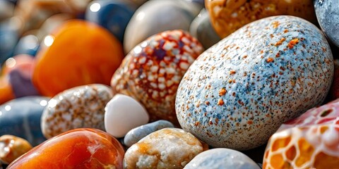 Aufkleber - A collection of colorful rocks with a blue and white rock in the middle