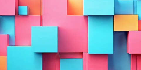 Poster - A colorful wall made of blocks in pink, blue, and yellow