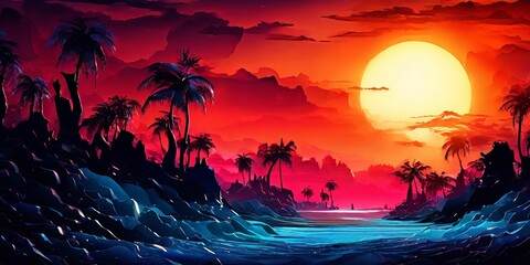 Aufkleber - A beautiful sunset with a large sun in the sky
