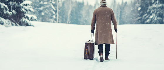 Vintage Style Photograph of Person in Winter Landscape