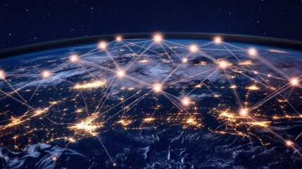Poster - Earth at Night with Interconnected Network of Luminous Lines
