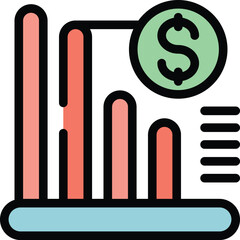 Poster - This colorful vector illustration depicts a finance chart showing market growth and a dollar coin
