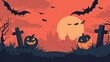 © Elmin - A spooky Halloween scene with pumpkins and bats, perfect for a horror-themed poster or design. This artwork is ideal for promoting Halloween events or creating a scary vibe.