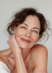 Poster - A middle age woman happy with no makeup photography smile portrait.