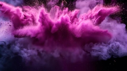Poster - A bright pink cloud of powder explodes against a black background, creating a vibrant and dynamic image