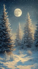 Poster - Moonlit Pines, Evergreen trees