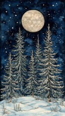 Canvas Print - Moonlit Pines, Evergreen trees