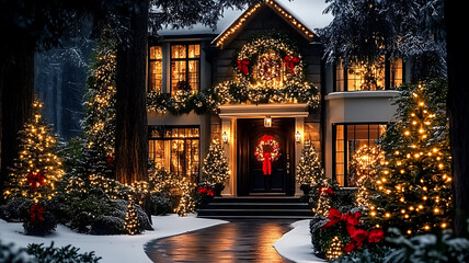 house decorated for christmas