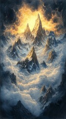 Sticker - Above the Clouds, Snow covered mountains