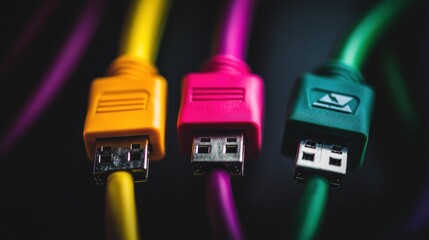 Poster - Colorful USB Cables with Connectors in Focus