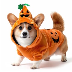 Canvas Print - Corgi wearing pumpkin costume chihuahua clothing knitwear.