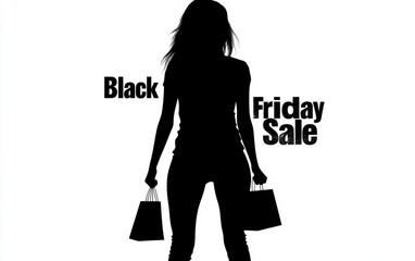 Aufkleber - Black silhouette of a woman with shopping bags and the text 