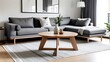 © Galeno - wooden table grey sofa style adds rustic touch modern scandinavian living room design features