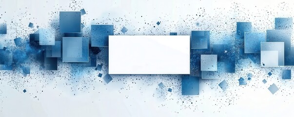 Poster - Dynamic abstract background with blue squares on a white canvas, creating a modern geometric design and digital matrix effect