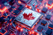 © manassanant - Canada flag on CPU chip circuit board computer manufacturing factory.