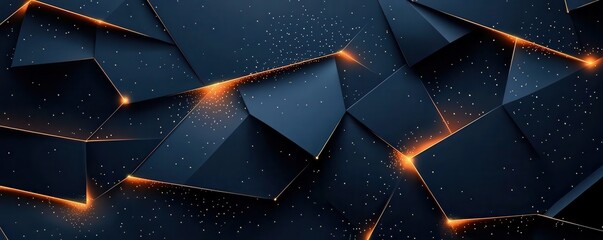 Poster - Dark blue geometric background with glowing orange highlights and abstract patterns