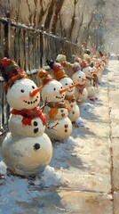 Wall Mural - Snowman Parade, Snowmen