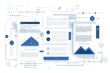 Aufkleber - graphic of minimalistic business reports with data charts and abstract design elements