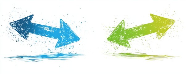 Poster - Stylized graphic of blue and green arrows with halftone pattern symbolizing growth and progress