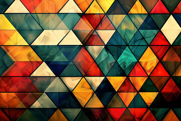 Poster - Abstract background with geometric triangles in various colors.