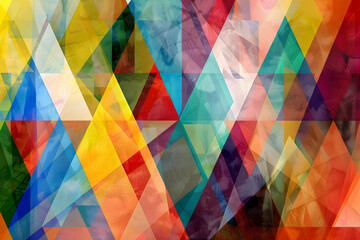 Poster - Abstract background with geometric triangles in various colors.