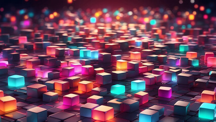 Poster - Abstract Colorful Glowing Cube Pattern Wallpaper Background