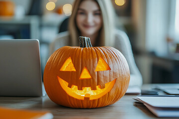 Wall Mural - office decorated in halloween style designed with generative ai