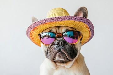 Wall Mural - Cool dog wearing sunglasses hat