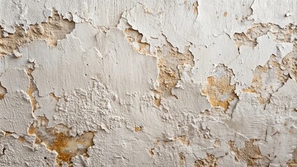 Wall Mural - A close-up view of a weathered wall surface reveals a tapestry of peeling paint, exposing the underlying layers of aging plaster and revealing a faded, earthy hue.