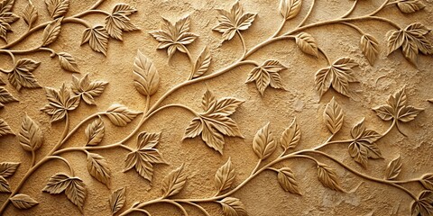 Sticker - Intricate Carved Leaf Design on a Textured Wall