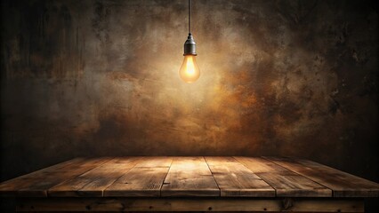 Sticker - A single incandescent bulb casting a warm glow on a rustic wooden table against a textured background.