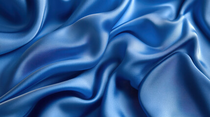 Elegant blue satin fabric draping softly, showcasing luxurious texture and rich color