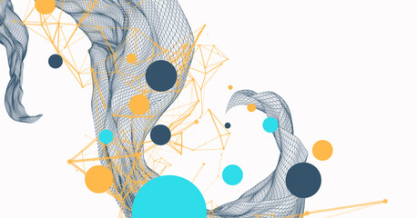Leinwandbilder - The abstract wave is made in a frame style. Template for science and technology presentation. Hand drawn vector art.