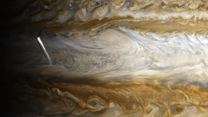 Wall Mural - Oumuamua Asteroid Comet Visitor to the Solar System Tumbling Through Space Around Planet Jupiter. High Quality 3D Animation ProRes 4K.