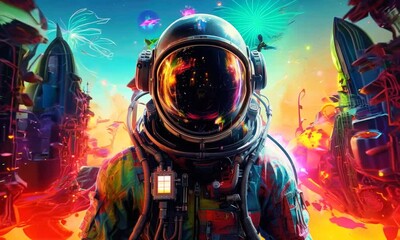 astronaut in fantasy world in space
