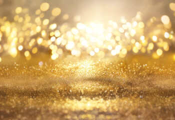 Poster - A shimmering gold background with blurred out-of-focus bokeh lights.