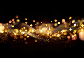 Poster - A black background with a wave of  gold glitter and bokeh lights.