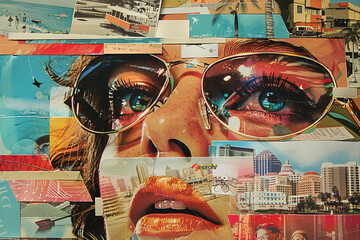 Wall Mural - Summer composition modern stylish retro collage made with Generative AI technology