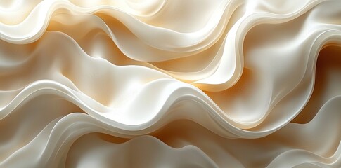 Wall Mural - abstract flowing waves of smooth white and beige fabric-like texture with soft lighting and gradient