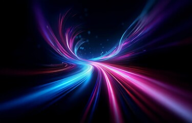 Wall Mural - abstract light streaks in blue, pink and purple swirling on a dark background.